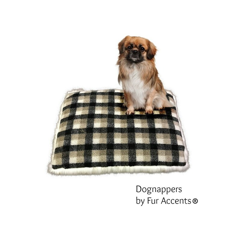 Pet Cat Mat SALE Reversible Sheepskin Dog Bed Soft Padded Dognappers Faux Fur Shaggy Gray Tip Arctic Wolf and Plaid Fleece