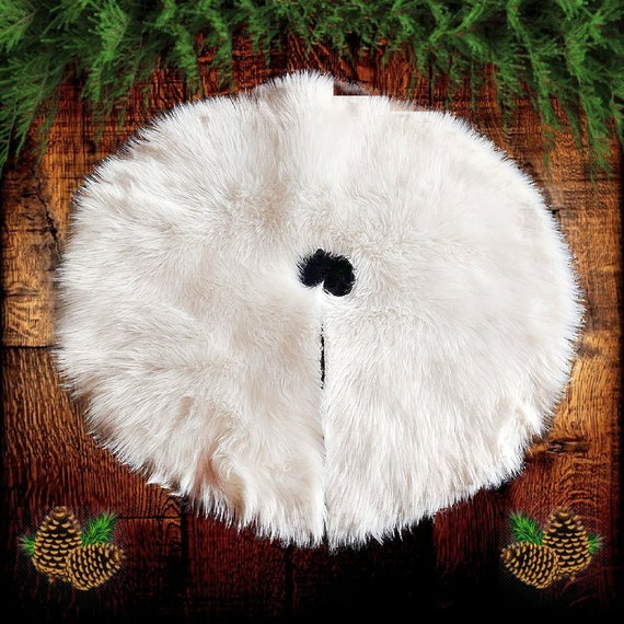 Plush Faux Fur Christmas Tree Skirt, Faux Snow, Shaggy, Shag, Round, White, Fur Accents