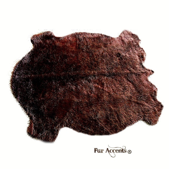 Plush Faux Fur Area Rug - Luxury Fur Thick Plains Buffalo Skin - Faux Fur - Animal Hide - Pelt Shape Designer Throw Rug - Fur Accents - USA