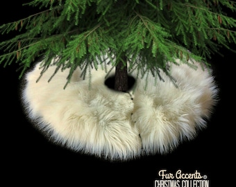 Soft Faux Fur Christmas Tree Skirt - Plush Shag Faux Sheepskin - Round Winter Off White - Christmas Decoration - Ornament - Fur Accents USA