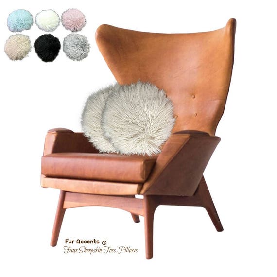 PAIR of Faux Fur Pillows - Shaggy Long Hair Mongolian Llama Sheepskin - Two Sided Fur With Filler - Designer Throw - Toss -  Fur Accents USA