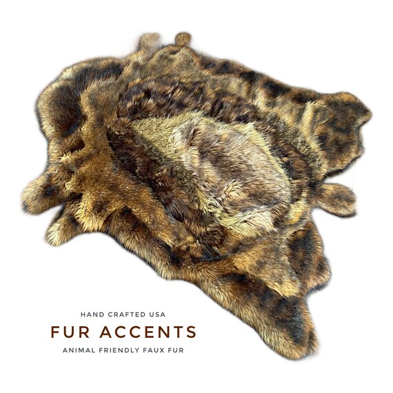 One of a Kind, Patchwork Pieced Fur Bear Skin Rug,100% Animal Friendly, Area Rug, Designer Original, Fur Accents, Hand Made, USA