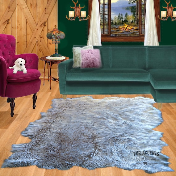 Gray Random Shape Sheepskin Rug. Realistic. Faux Fur. Area Rug. Lodge Cabin. Throw Rug. Old Fashion. Rustic. Cottage Decor. Gifts For Dad