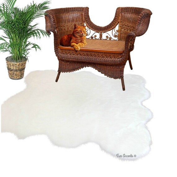 Plush Luxury Faux Fur Area Rug - Thick Shaggy Random Sheepskin - Pelt Rug - White or Off White - Designer Throw Rug - Fur Accents USA