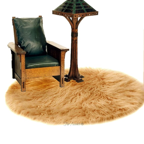 Plush Faux Fur Area Rug - Round Shaggy Shag - Sheepskin - Round Shape Designer Throw - 6 Colors -Art Rug by Fur Accents - USA