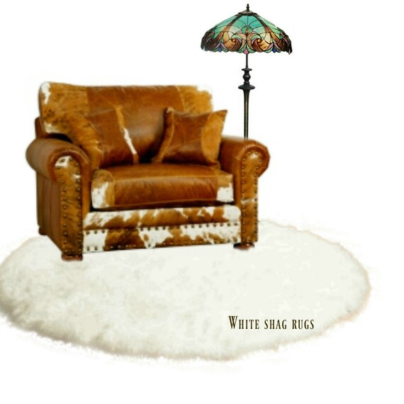 FUR ACCENTS Classic Round Sheepskin Area Rug Shaggy Faux Fur White or Off White small medium large baby nursery living room bedroom  den