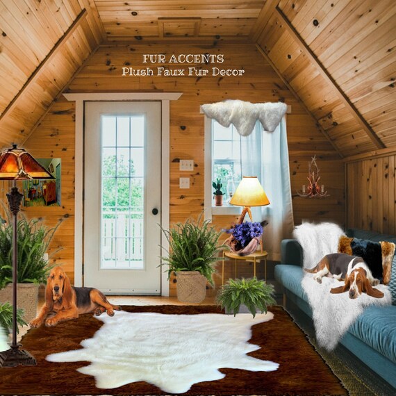 Plush Faux Fur Area Rug - Luxury Fur Thick Shaggy Deer Skin - Faux Fur - Cow Hide Sheepskin Animal Pelt Shape  Fur Accents - USA