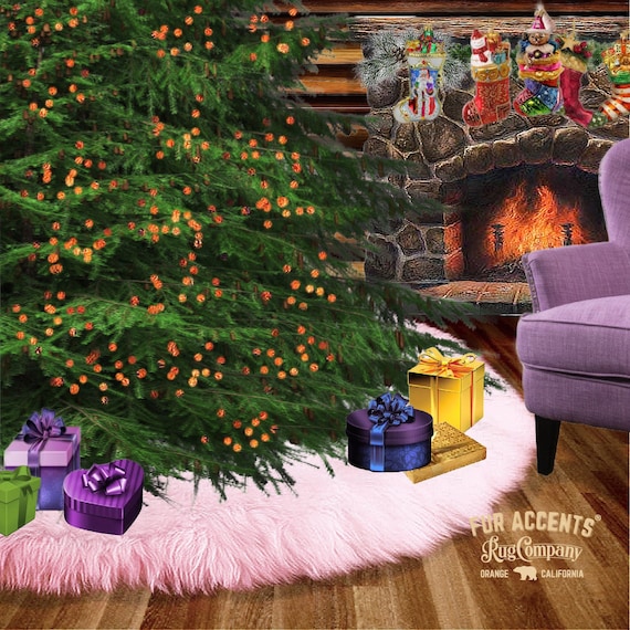 Classic Faux Fur Christmas Tree Skirt - Shaggy Shag Faux  Sheepskin Round  -  12 Colors - Sizes - Hand Made by Fur Accents - USA
