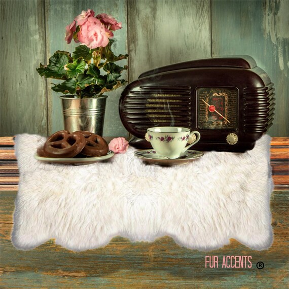 Shaggy Faux Fur Doily, Scalloped Runner, Shaggy Sheepskin, Decoration, Unique, Table Top, Dresser, Mantle, Handmade Locally, Fur Accents-USA