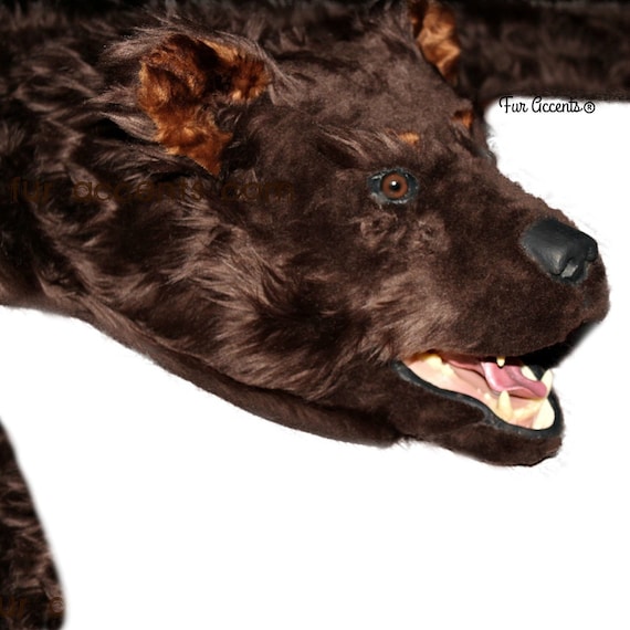 Bear Skin Rug, Life Size, Realistic Faux Fur, Brown Grizzly, White Polar Bear or Black Bear, Fine Designer Rugs by Fur Accents Hand Made USA