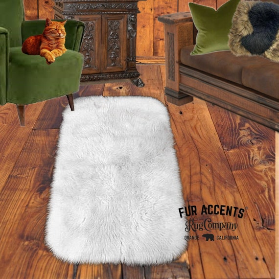 Plush Faux Fur Area Rug - Shaggy Rounded Rectangle Sheepskin - White, Black, Gray, Tan, Brown, Beige - Designer Art Rug by Fur Accents USA