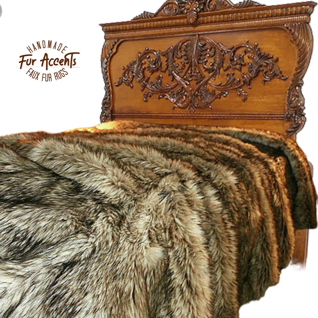 Faux Fur Bedspread, Coyote, Wolf, Designer Bedspread, Matching Shams