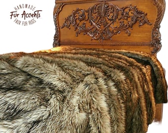Cubrecama de piel sintética, coyote, lobo, cubrecama de diseño, fundas a juego, mantas disponibles, hecho a mano en EE. UU., ropa de cama de Fur Accents USA,