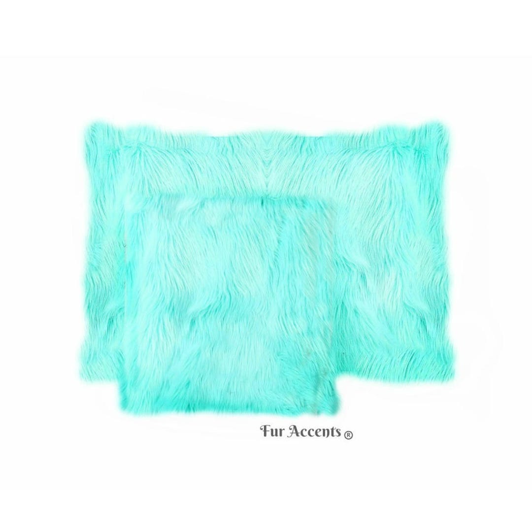 Premium Faux Fur Pillow Cover, Sham, Neck Roll, Mint Fox Shag, Throw