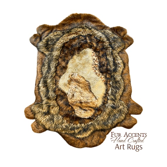 One of a Kind, Patchwork Pieced Fur Oval Bear Skin Rug,100% Animal Friendly, Area Rug, Designer Original, Fur Accents, Hand Made, USA