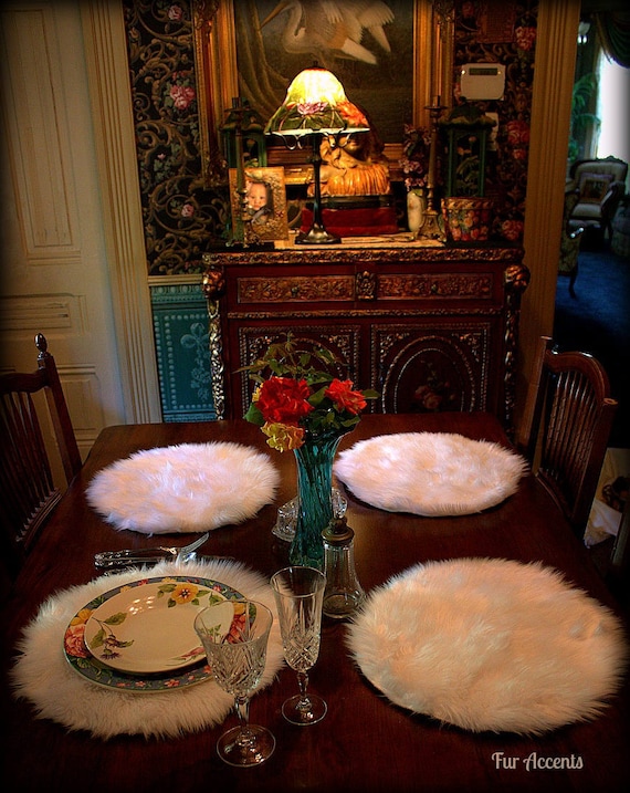 4  Plush Faux Fur Placemats Luxury Fur Soft Shaggy Sheepskin Place Mat Table Top Wedding Decor Designer Accessories Fur Accents USA