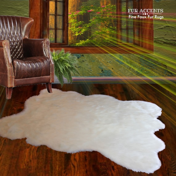 Plush Faux Fur Area Rug - Shaggy Random Shape Sheepskin Design - White, Black, Gray, Tan, Brown, Beige - Designer Art Rug by Fur Accents USA