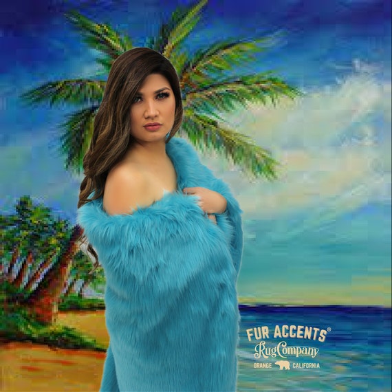 Plush  Faux Fur Throw Blanket, Bedspread, Soft, Turquoise Blue Shag, Luxury Fur - Minky Cuddle Fur Lining Fur Accents USA