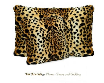 Leopard Faux Fur Pillow Cover – Brown Spotted Plush Throw Sham, Handmade USA