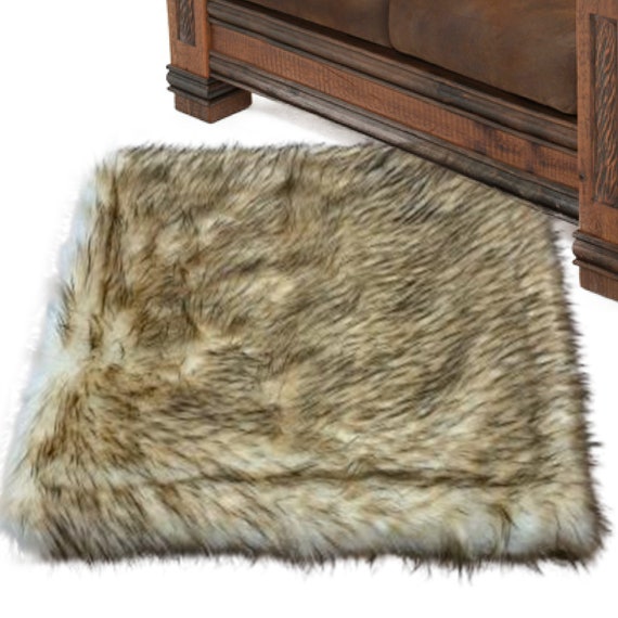 Faux Fur Throw Rug, Brown or Black Tipped Wolf Luxury Fur, Ultra Suede Lining, Fur Accents USA