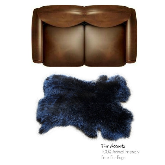 Plush Faux Fur Area Rug - Black Rabbit - New Pelt Shape Designer Throw Rug - Fur Accents - USA