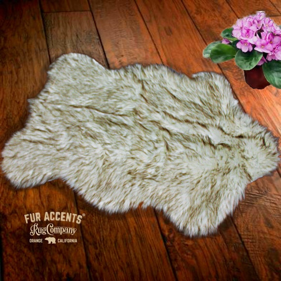 Plush Faux Fur Area Rug, Shaggy Sheepskin, Black or Brown Chubby Pelt Design Shape, Pick Your Color, Designer Art Rug by Fur Accents USA