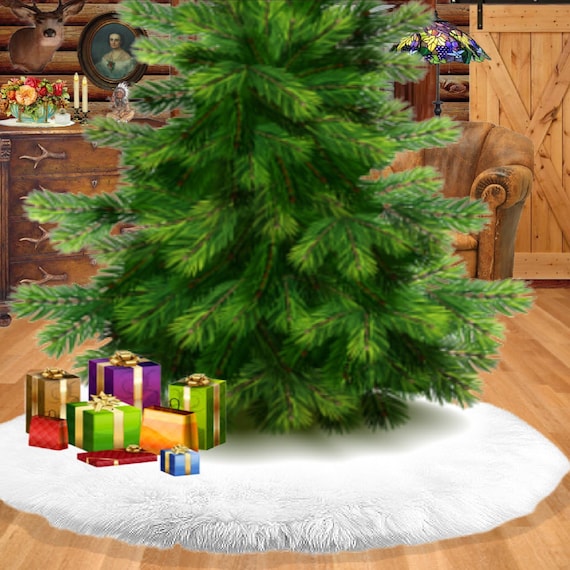 Faux Fur Christmas Tree Skirt, Garland or Swag, White or Cranberry Red, Strand, Ornament, Stairway Trim, Mantle Decoration,  Fur Accents-USA