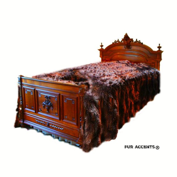 Plush Faux Fur Bedspread - Brown Shag Bear Design - Designer Throws by Fur Accents USA