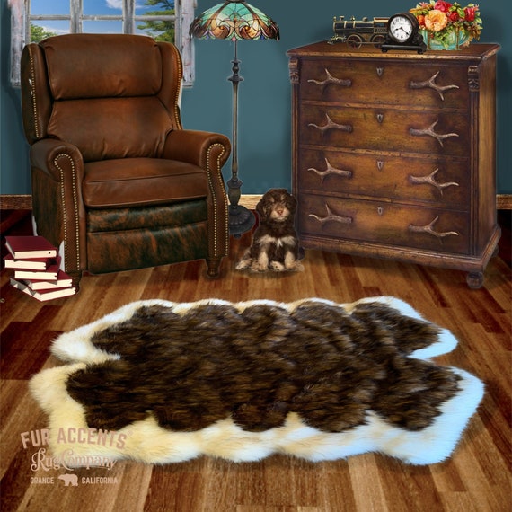 Plush Faux Fur Area Rug - Luxury Fur Thick Double Quatro Sheepskin - Faux Fur - Animal Pelt Shape Designer Throw Art Rug - Fur Accents - USA