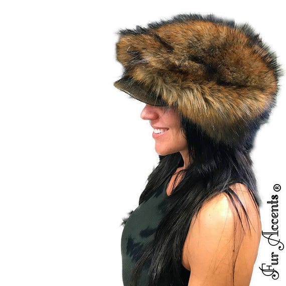 FUR ACCENTS Faux Fur Wolf Cap - Hat -  Unisex - Hipster Cool  - One Size