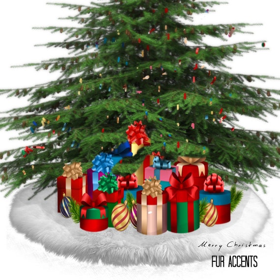 Classic Faux Fur Christmas Tree Skirt - Shaggy Shag Faux Sheepskin Pelt - Round with Slit - Choose Color and Size - by Fur Accents - USA