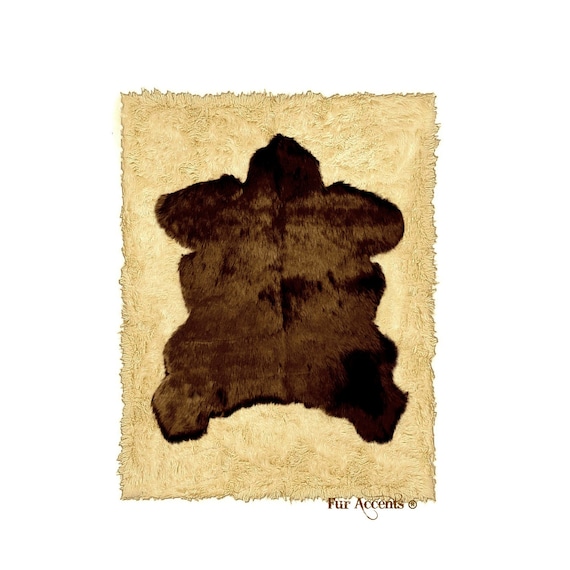 Faux Fur Area Rug - Sierra Bear Art Rug - Rectangle - Hand Sewn - Micro Suede Lining - Western - Log Cabin Decor by Fur Accents USA