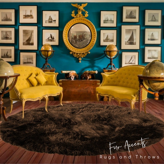 Plush Faux Fur Area Rug - Shaggy Thick Sheepskin - Round Shape Pelt Design  - Designer Art Rug by Fur Accents USA