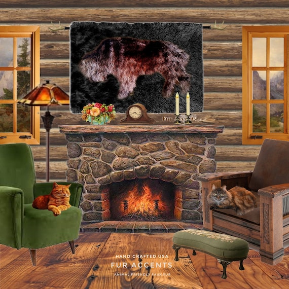 Fur Wall Hanging Art,  Tatonka Buffalo Skin Rug, Animal Friendly, One of a Kind, Hand Made Throw, Designer Originals by fur Accents, USA