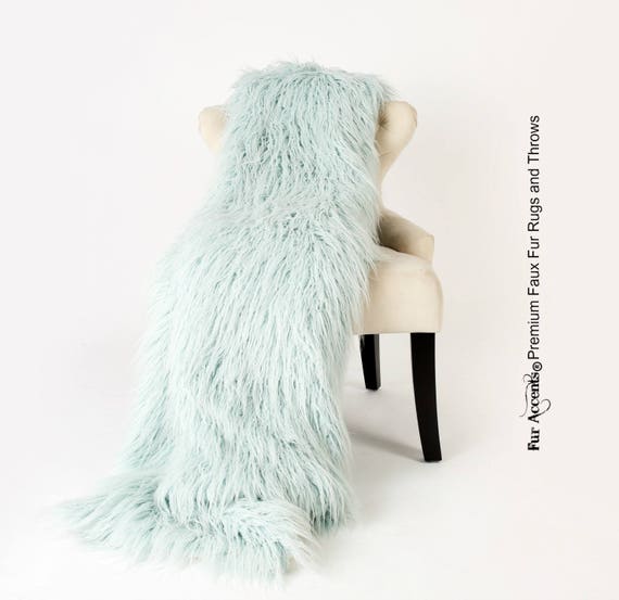 Plush  Faux Fur Throw Blanket, Soft Llama Sheepskin Shag Light Mint Green - Bedspread - Luxury Fur - Minky Cuddle Fur Lining Fur Accents USA