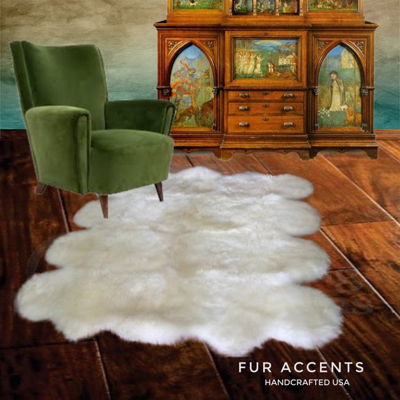 Plush Faux Fur Area Rug - Shaggy Multi Pelt Shape Sheepskin - White, Black, Gray, Tan, Brown, Beige - Designer Art Rug by Fur Accents USA