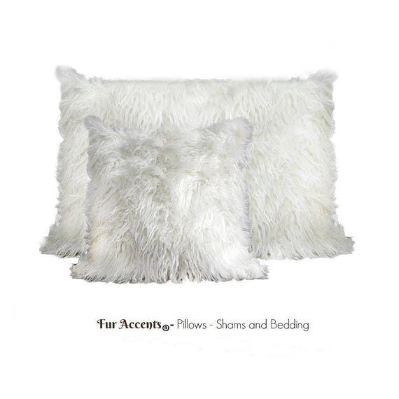 Plush Faux Fur Pillow Sham Cover - Plush Shag Mongolian Llama Sheepskin - New Sizes and 16 Colors - Designer Throw - Toss -  Fur Accents USA