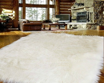 Plush Faux Sheepskin Rug – Shaggy White Fur Area Rug, Handmade in USA