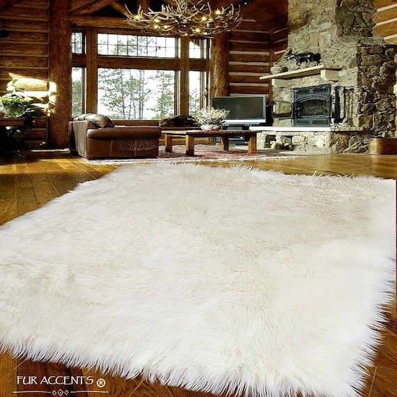 Plush Faux Fur Area Rug - Luxury Fur Thick White Shaggy Carpet - Sheepskin - Rectangle Shape - Plush Designer Throw Rug - Fur Accents USA