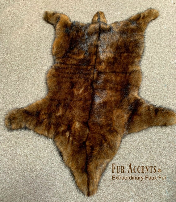 Plush Faux Fur Area Rug - Luxury Fur Thick Red Brown Bear Skin - Faux Fur - Animal Pelt Shape Designer Throw Art Rug by- Fur Accents - USA