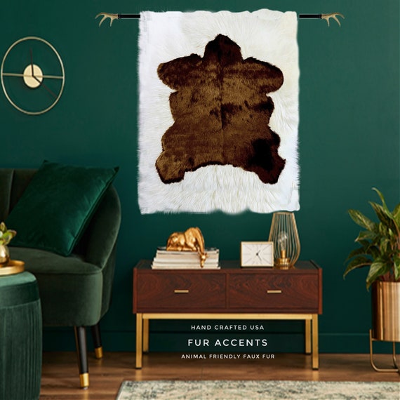 Fur Wall Hanging Art,  SMOKY MOUNTAIN Bear Skin Rug, Animal Friendly, One of a Kind, Hand Made Throw, Designer Originals by fur Accents, USA