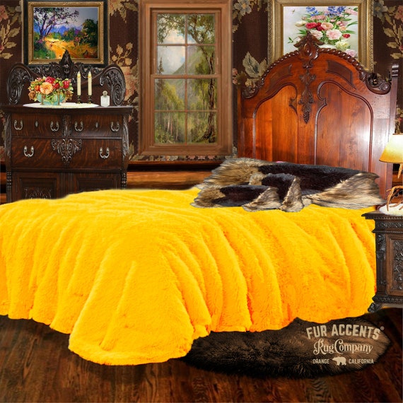 Faux Fur Bedspread, White Shag, Designer Throw Blanket, Bedding by Fur Accents USA, Matching Pillows, Shams, Throw Blankets Available