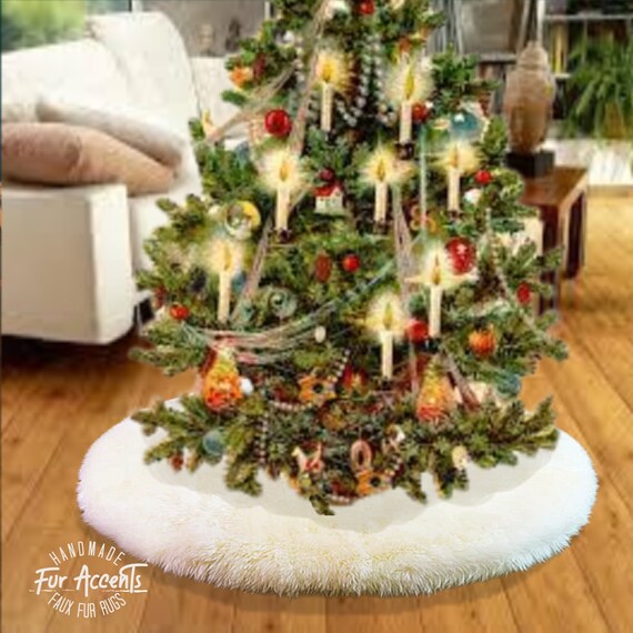 Extraordinary Faux Fur Christmas Tree Skirt - Plush Shag Faux Sheepskin - Round White - Christmas Decoration - Ornament - by Fur Accents USA