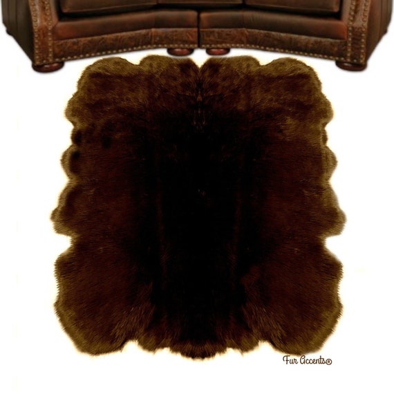 Plush Faux Fur Country Edge Area Rug - Custom Pelt Design - Sheepskin Carpet - 8 Colors Sizes  Exclusive Designer Art Rug by Fur Accents USA