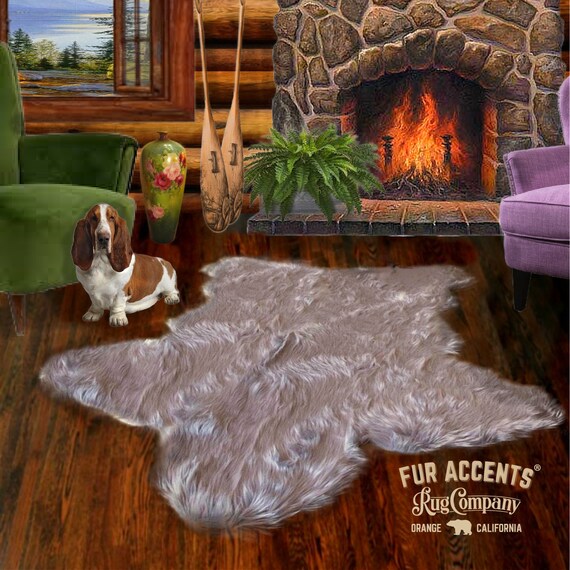 Gray  Bear Skin Rug. Realistic. Faux Fur. Area Rug. Lodge Cabin. Throw Rug. Old Fashion. Rustic. Cottage Decor.Shag. Gifts for him. For Dad