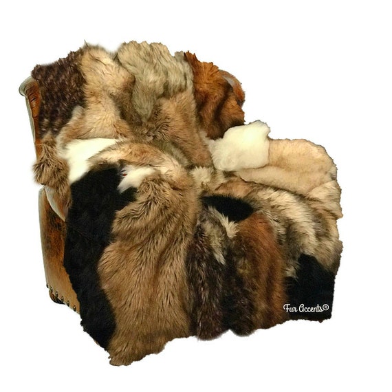 Extraordinary,Patchwork Pieced Fur Chair Cover,Rug,100% Animal Friendly,One of a Kind,Throw,Designer Original,Fur Accents,Hand Made,USA