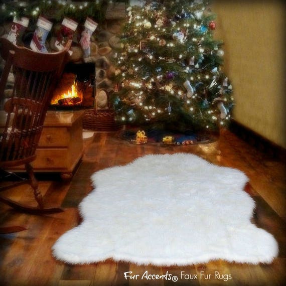 Plush Faux Fur Bear Skin - Sheepskin Area Rug - White - Ivory Off White Shag Designer Throw Rug - 100% Animal Friendly by Fur Accents - USA