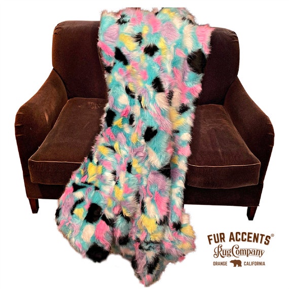 Plush  Faux Fur Throw Blanket, Soft Black Pink Blue Gold Abstract Shag Luxury Fur,  Minky Cuddle Fur Lining, Fur Accents USA
