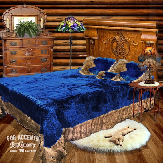 Faux Fur Throw Blanket - Bedspread - Ribbed Fox Border - Soft Plush Faux Fur Shag - Minky Cuddle Fur Lining  - Fur Accents - USA
