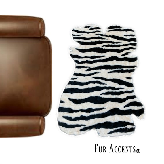 Plush Faux Fur Zebra Area Rug - Shaggy Sheepskin - Pelt Shape Design Shape - Pick Your Size - Designer Art Rugs -  by Fur Accents USA